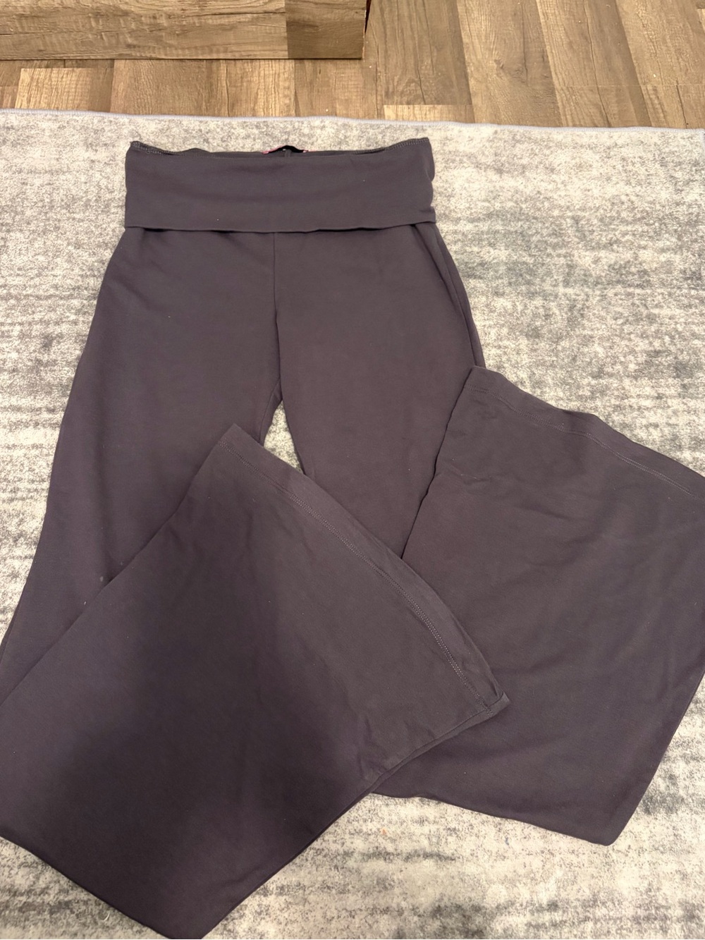 Edikted Fold-Over Waist Wide Leg Pants in Dark Gray